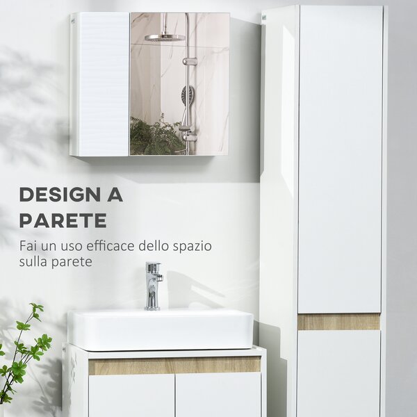 Kleankin Armadio a Specchio da Bagno in Truciolato e Vetro con 4 Ripiani Regolabili e Design a Parete, 48x15x45 cm, Bianco|Aosom