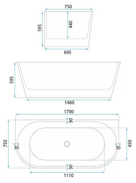 Vasca Bagno A Parete CAPRI 170cm