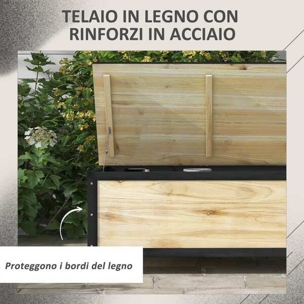 Outsunny Panca Contenitore da 121L con 4 Rotelle e Maniglie in Legno e Acciaio, 100x50x43cm, Colore Legno|Aosom