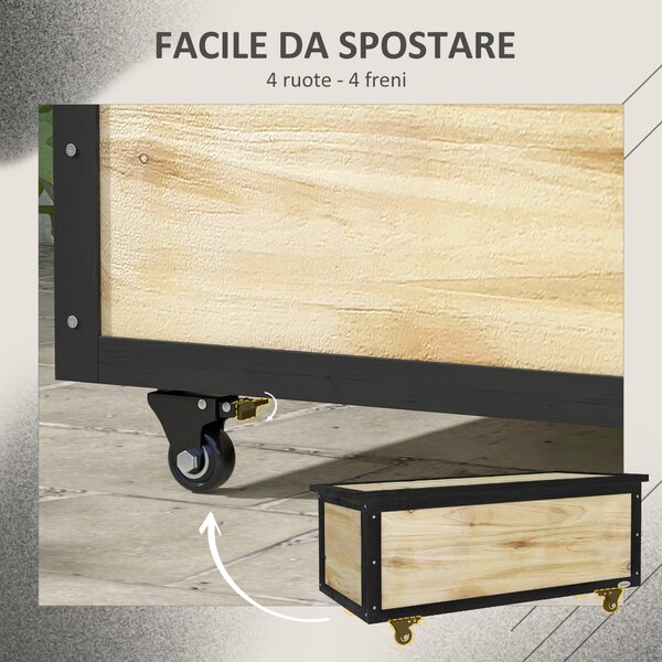 Outsunny Panca Contenitore da 121L con 4 Rotelle e Maniglie in Legno e Acciaio, 100x50x43cm, Colore Legno|Aosom