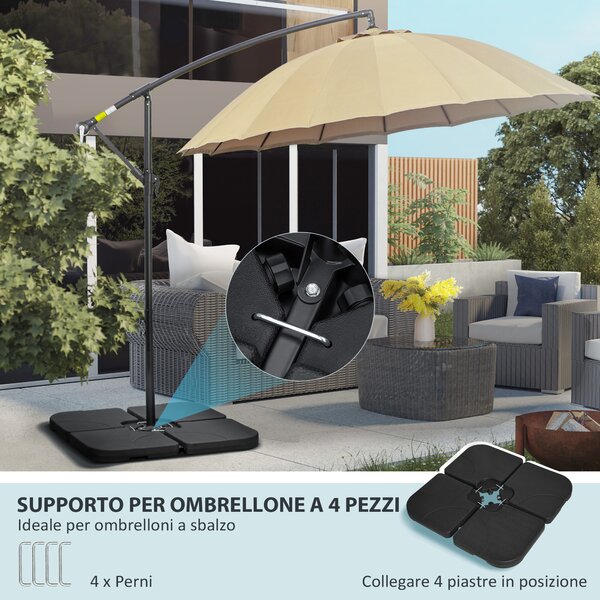 Outsunny Base per Ombrellone Set 4 Pezzi in HDPE Riempibile con Acqua o Sabbia, 104x104x7.5 cm, Nera|Aosom