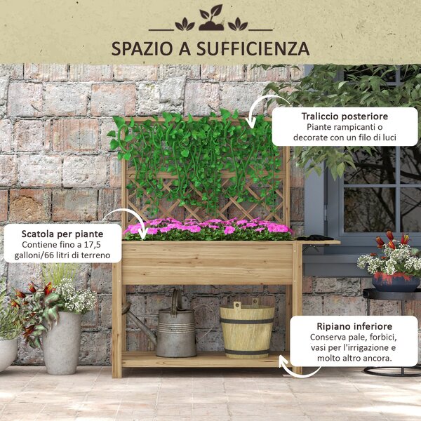 Outsunny Fioriera con Grigliato e Ripiani Laterali e Inferiore, in Legno di Abete, 140x45x151 cm|Aosom