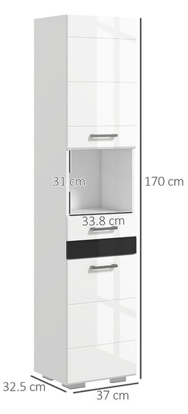 Kleankin Colonna Bagno in MDF con Ripiano Aperto, Cassetto e Armadietto Chiuso, 37x32.5x170 cm, Bianco|Aosom