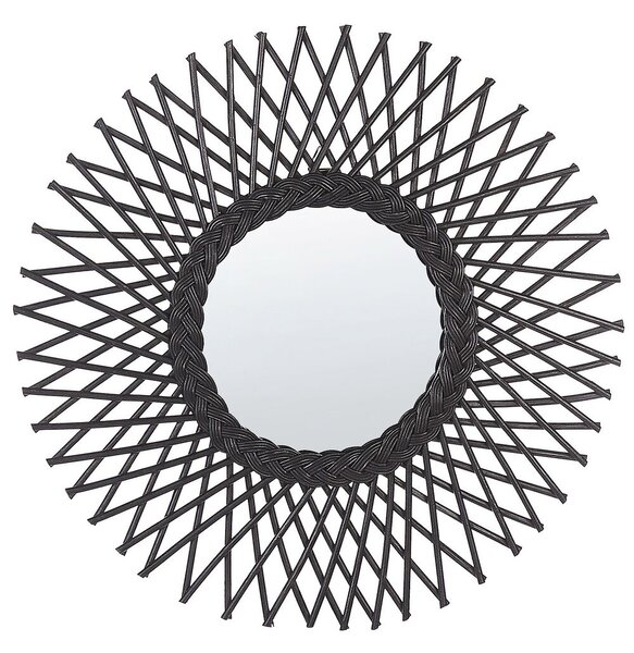 Specchio da parete in rattan Nero 60 cm Boho Forma di Sole Ganci di montaggio Soggiorno Camera da letto Beliani