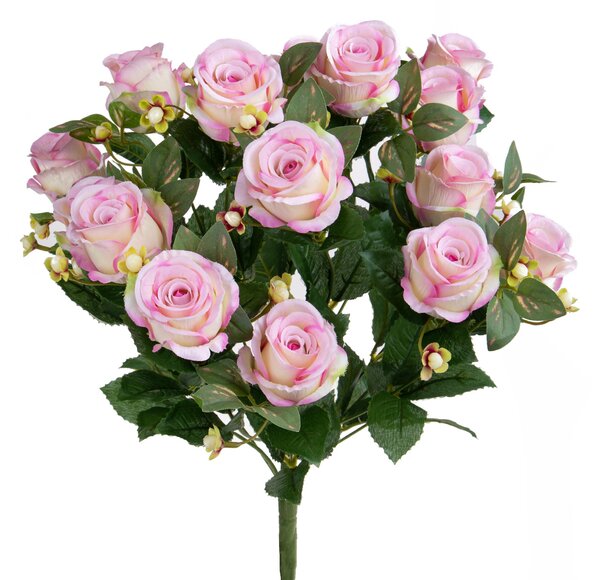 Set 2 Bouquet Artificiali Rose Boccio/Hiperycum per 13 Fiori Rosa