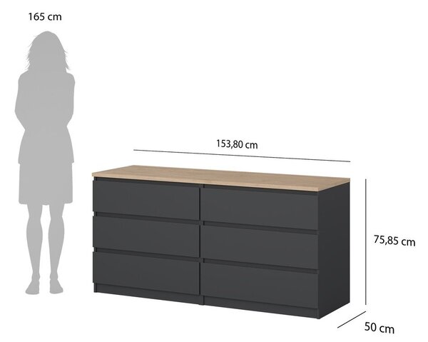 Cassettiera grigio scuro 154x76x50 cm Naia – Tvilum