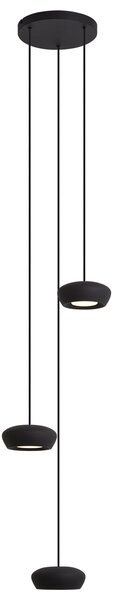 Lampada a sospensione moderna nera a 3 luci con paralume rotondo - Concerto