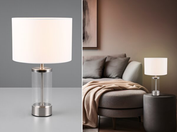 Lampada da tavolo GRAZIA argento Paralume in tessuto bianco