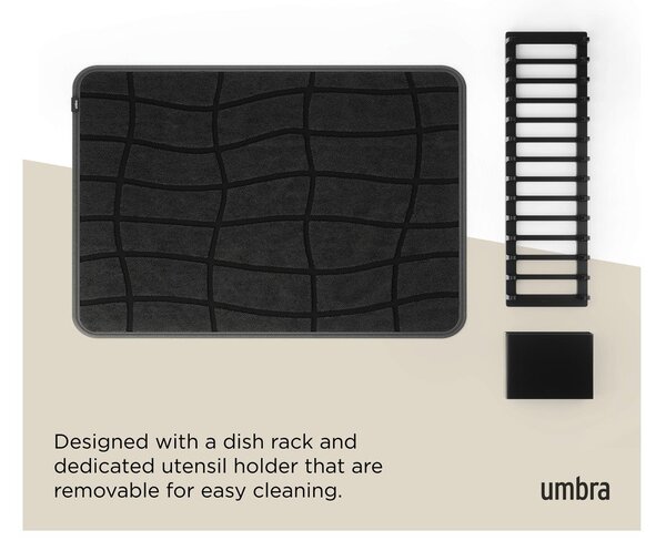 Tappetino scolapiatti nero opaco in plastica 61x43 cm Udry – Umbra
