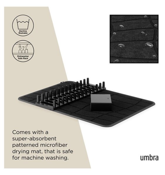 Tappetino scolapiatti nero opaco in plastica 61x43 cm Udry – Umbra