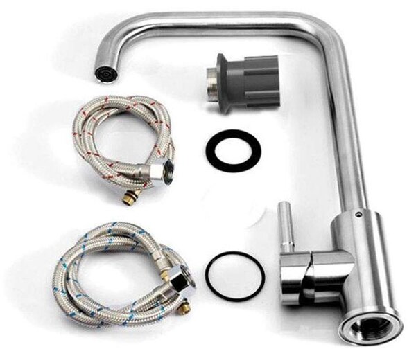 Rubinetto da cucina in acciaio inox con bocchetta girevole per acqua calda e fredda