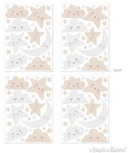 Nuvolette e Stelle pattern Grigio/Beige