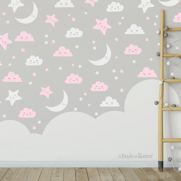 Nuvolette e Stelle pattern Grigio/Beige