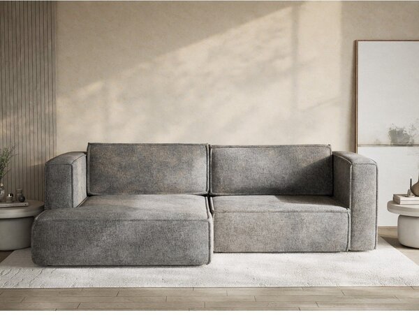 Divano angolare grigio allungabile/con contenitore (con penisola a sinistra/con chaise lounge) con rivestimento in ciniglia Velto – Maison de Rêve