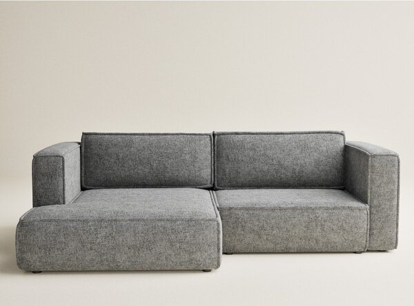 Divano angolare grigio allungabile/con contenitore (con penisola a sinistra/con chaise lounge) con rivestimento in ciniglia Velto – Maison de Rêve