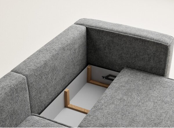 Divano angolare grigio allungabile/con contenitore (con penisola a sinistra/con chaise lounge) con rivestimento in ciniglia Velto – Maison de Rêve