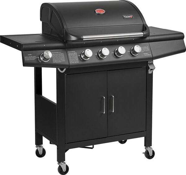 TAINO RED 4+1 Barbecue a gas nero con 4 bruciatori in acciaio inossidabile e fornello laterale