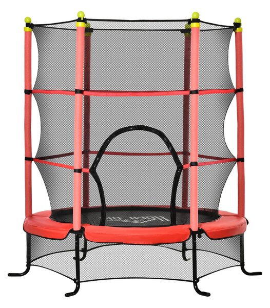 Trampolino Tappeto Elastico per Bambini Ø163x163 cm con Rete di Sicurezza e Corde Elastiche Rosso