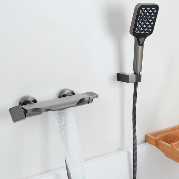 Rubinetto da bagno con doccetta e uscita a cascata, Grigio