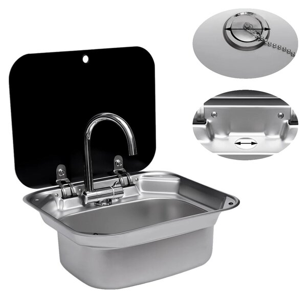 Lavabo, design compatto, rubinetto girevole, colore argento