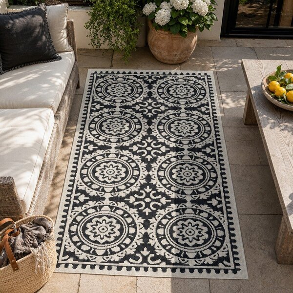 Tappeto da esterno nero e crema , 80 x 250 cm Jardin - NORTHRUGS