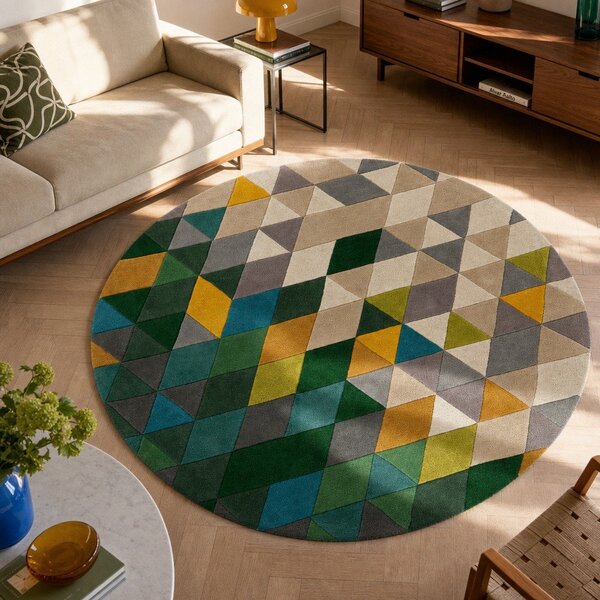 Tappeto rotondo in lana giallo/verde ø 160 cm Prism - Flair Rugs
