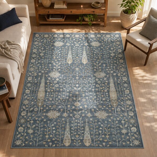 Tappeto in viscosa blu , 140 x 200 cm Vintage Flowers - Universal