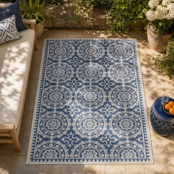 Tappeto da esterno blu e crema , 80 x 250 cm Jardin - NORTHRUGS