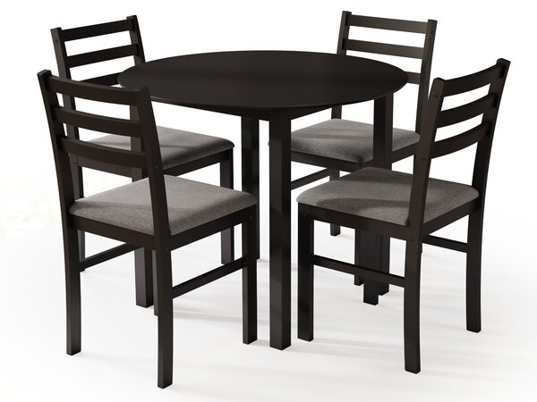 Set TORINO Tavolo rotondo + 4 sedie Nero / Grigio Chiaro