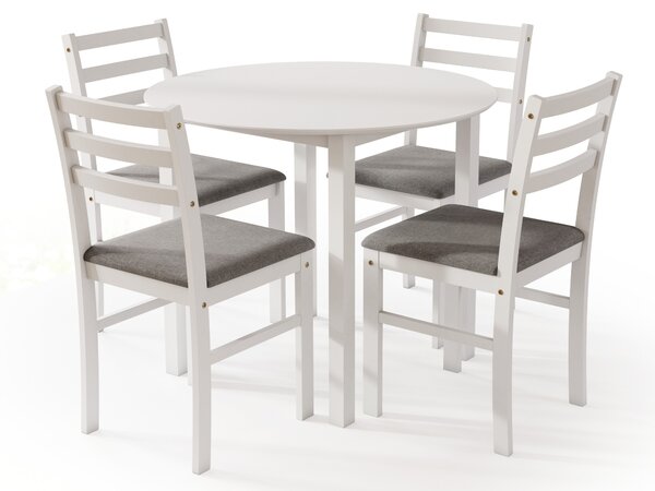 Set TORINO Tavolo rotondo + 4 sedie Bianco / Grigio Chiaro