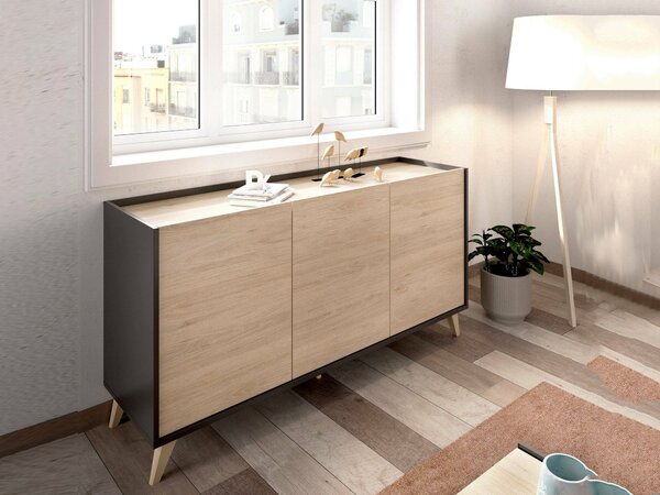Credenza rovere e antracite 155x43x75h cm 3 ante - Afrodite