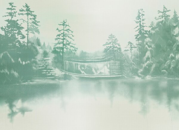 Carta da parati Paesaggio innevato con alberi e uno specchio d'acqua, Carta da parati Natura, Carta da parati popolare, t01117 - Tapeko.it