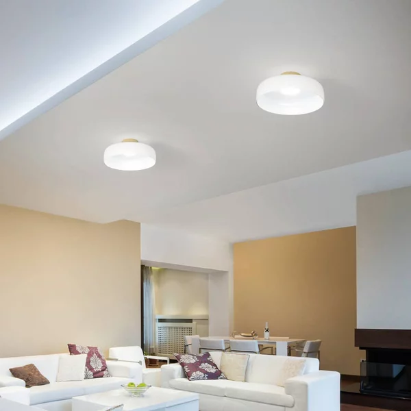 Fabas Luce Plafoniera a LED Lunar, dimmerabile, Bianco / Opale, Soggiorno / Sala da pranzo, Vetro, Moderno, Plafoniera LED