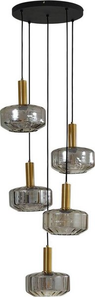 Lindby lampada a sospensione Hildur, 5 luci, Ø 22 cm, grigio fumo, vetro