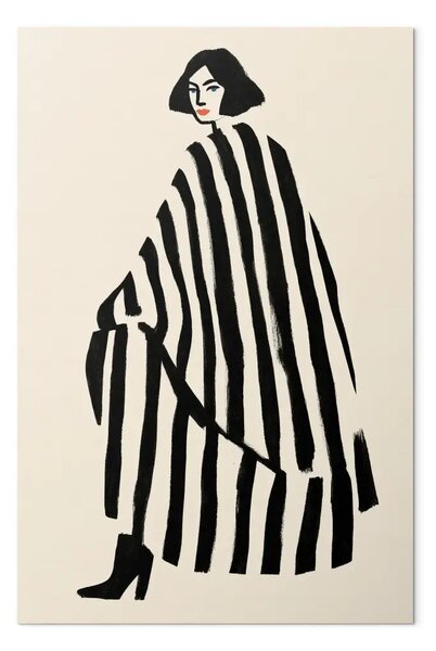 Donna elegante - illustrazione di una figura a righe su sfondo beige