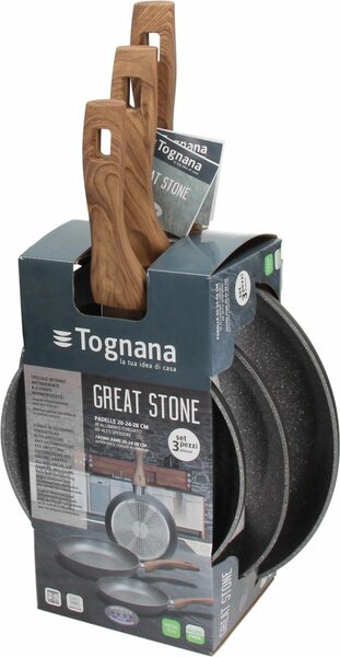 Tognana Padelle Antiaderenti Induzione in Alluminio Set 3 Pezzi 20-24-28 cm colore Grigio - Grancucina
