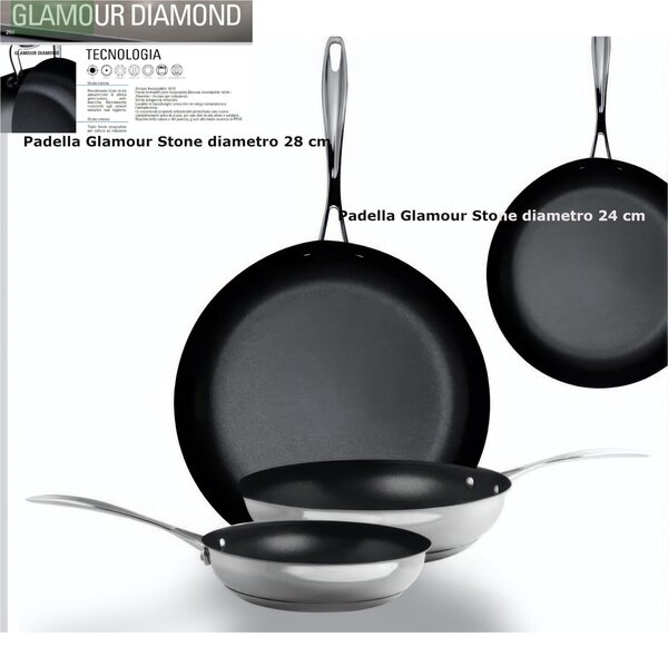 Padelle Set 2 Pezzi Triplo fondo ad Induzione 2 Padelle 24-28 cm GLAMOUR STONE 2 Pezzi inox Lucido