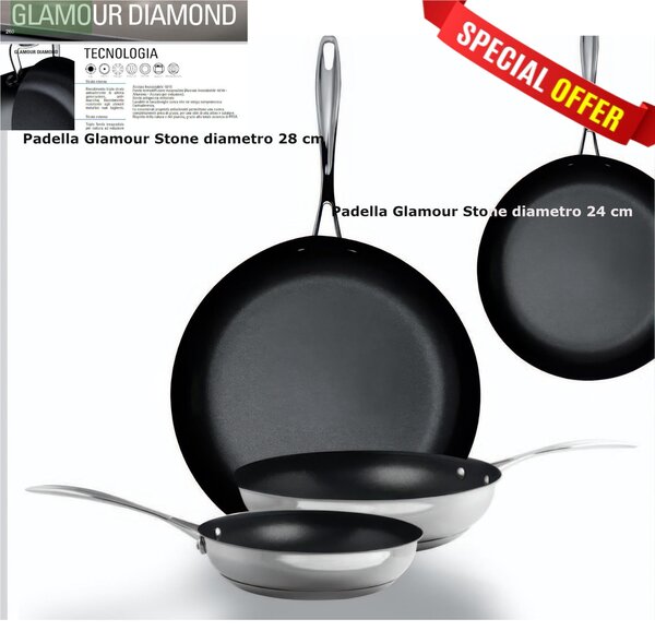 Padelle Set 2 Pezzi Triplo fondo ad Induzione 2 Padelle 24-28 cm GLAMOUR STONE 2 Pezzi inox Lucido