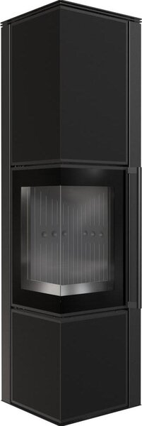 Stufa in acciaio KRATKI TORA/L 8 kW Ø 150 quarzo sinterizzato Nero Assoluto rivestimento nero con porta a molla
