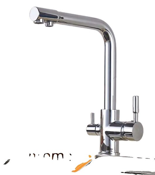 Miscelatore da cucina a incasso con due maniglie, filtro per l'acqua per ottenere acqua purificata, rotazione a 360 gradi, finitura cromata
