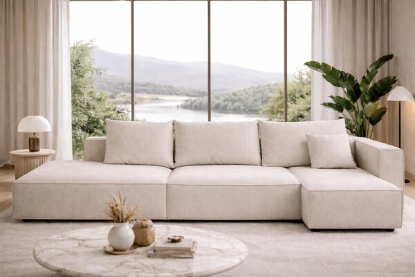 Moderno divano ad angolo beige con comodi cuscini per il vostro salotto - Alta qualità