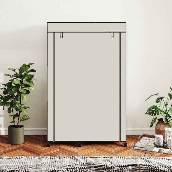 HOMCOM Armadio con appendiabiti e ripiani aperti, mobile contenitore 6 ruote, 103x43x162,5 cm, crema | Aosom Italy