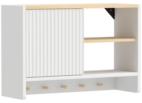 HOMCOM Mobile contenitore da parete per bagno con anta, ripiani aperti e 5 ganci, 60x20x40 cm, Bianco | Aosom Italy