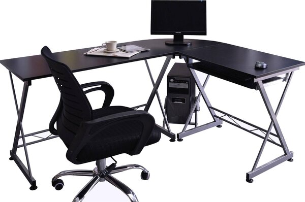 Scrivania per computer, colore nero/grigio argento, modello CT-3802/2075