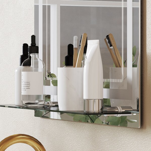 Kleankin Specchio per Bagno con 3 Colori di Luce e Ripiano in Vetro, Funzione Memoria e Interruttore Tattile, 60x80 cm, Argento | Aosom Italy