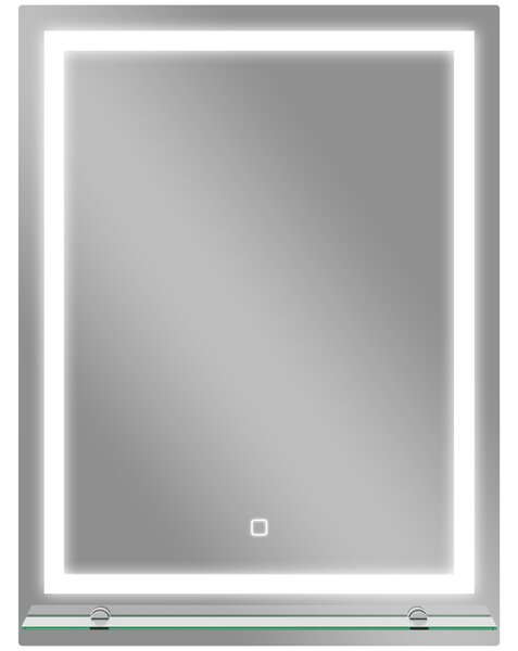 Kleankin Specchio per Bagno con 3 Colori di Luce e Ripiano in Vetro, Funzione Memoria e Interruttore Tattile, 60x80 cm, Argento | Aosom Italy