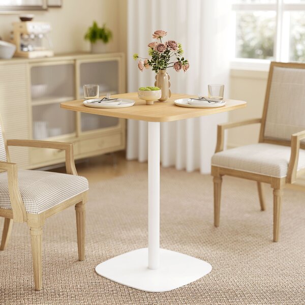 Tavolo da Pranzo Quadrato 60x60x75 cm con Piano Effetto Legno Base in Acciaio e Piedini Antiscivolo Legno Naturale