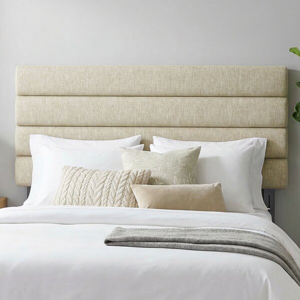 HOMCOM Testiera Letto Imbottita in Lino, Altezza Regolabile 3 Livelli da Fissare a Parete, 140x10x106-126 cm, Beige | Aosom Italy