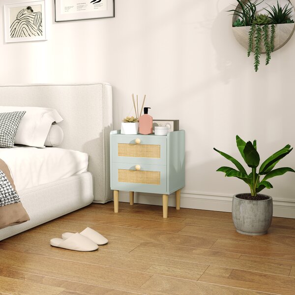 HOMCOM Comodino Versatile con 2 cassetti, in effetto rattan naturale e struttura in legno, 39,8x30x52,5 cm, verde oliva | Aosom Italy