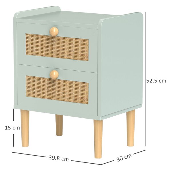 HOMCOM Comodino Versatile con 2 cassetti, in effetto rattan naturale e struttura in legno, 39,8x30x52,5 cm, verde oliva | Aosom Italy